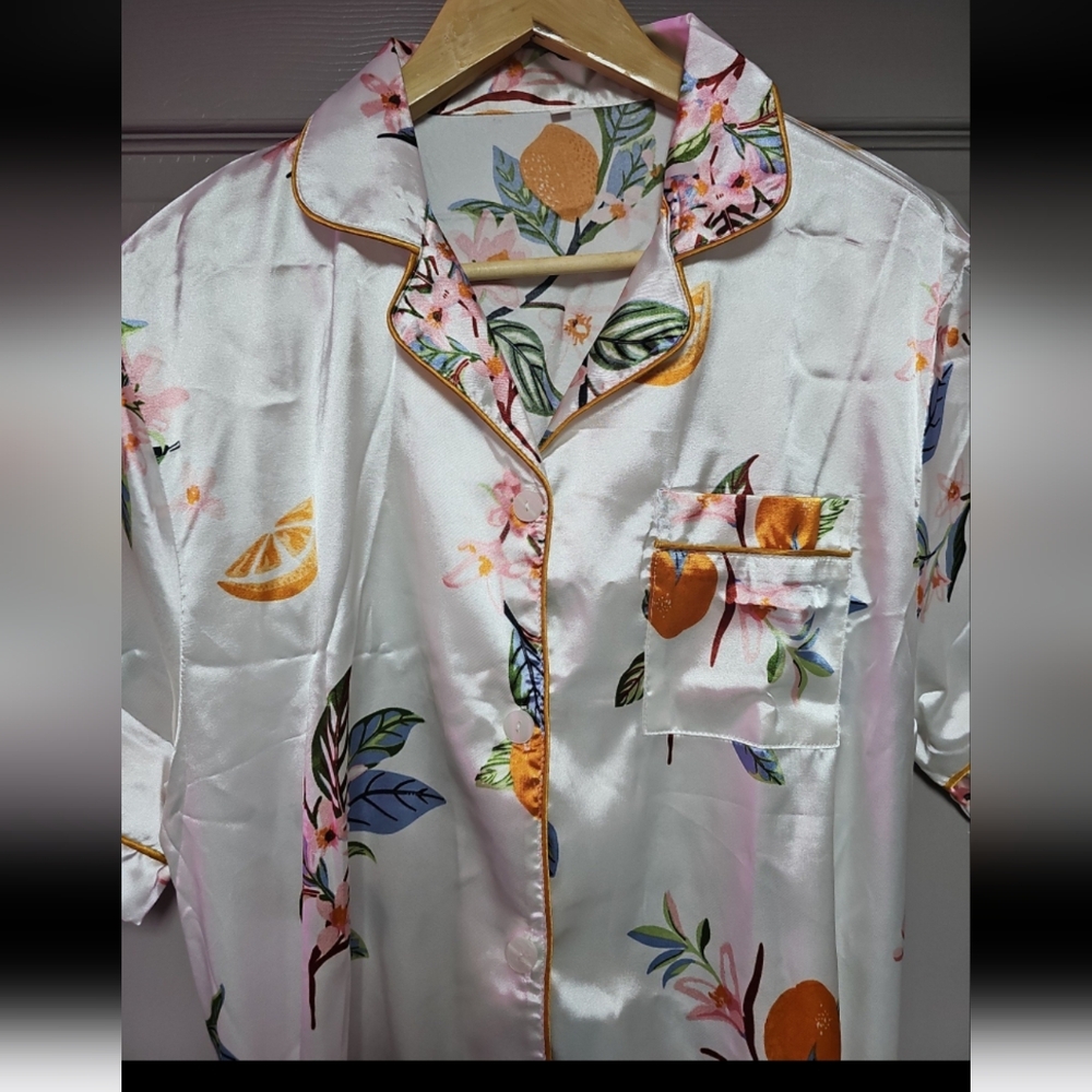 Floral silky pajama top and shorts set X Large